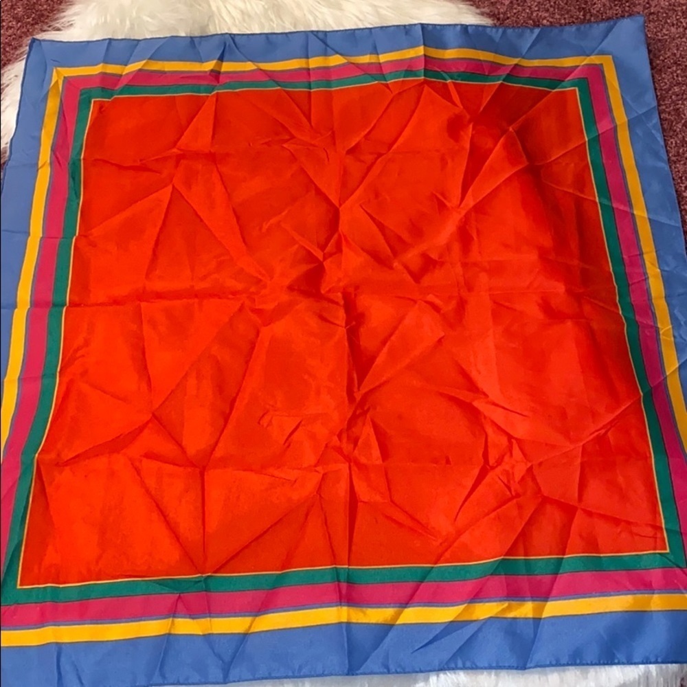 Vibrant Red Multicolor Border Silk Scarf